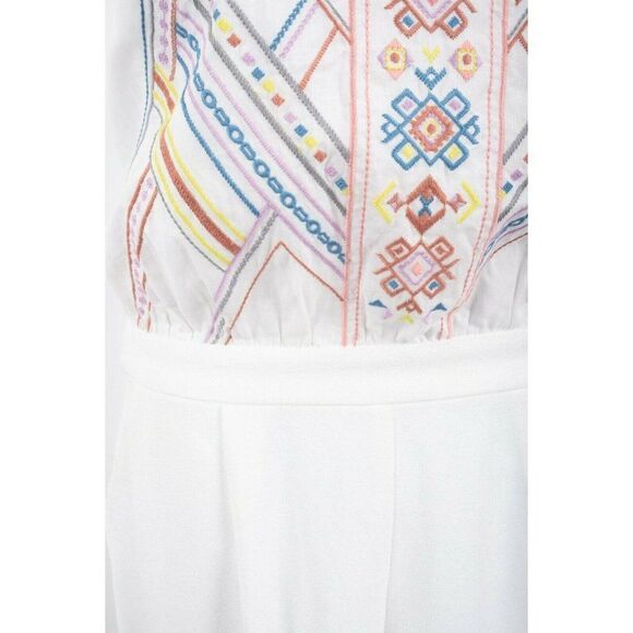 Champagne & Strawberry Anthropologie Womens Jumpsuit M White Aztec Embroidered - Picture 2 of 4